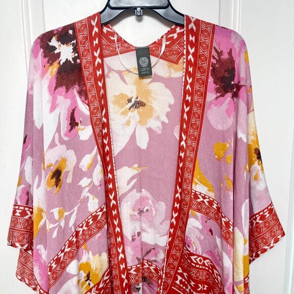 New Vince Camuto‎ Floral Print Tassel Trim Ruana in Pink Red One Size - Picture 5 of 9